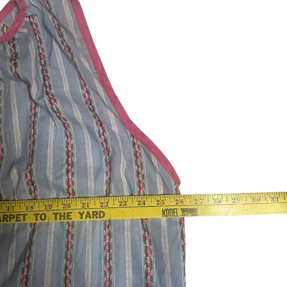 Vintage Blue Pink Floral Stripe Sleeveless Apron Dress Tie Back Pockets Retro - Picture 7 of 9